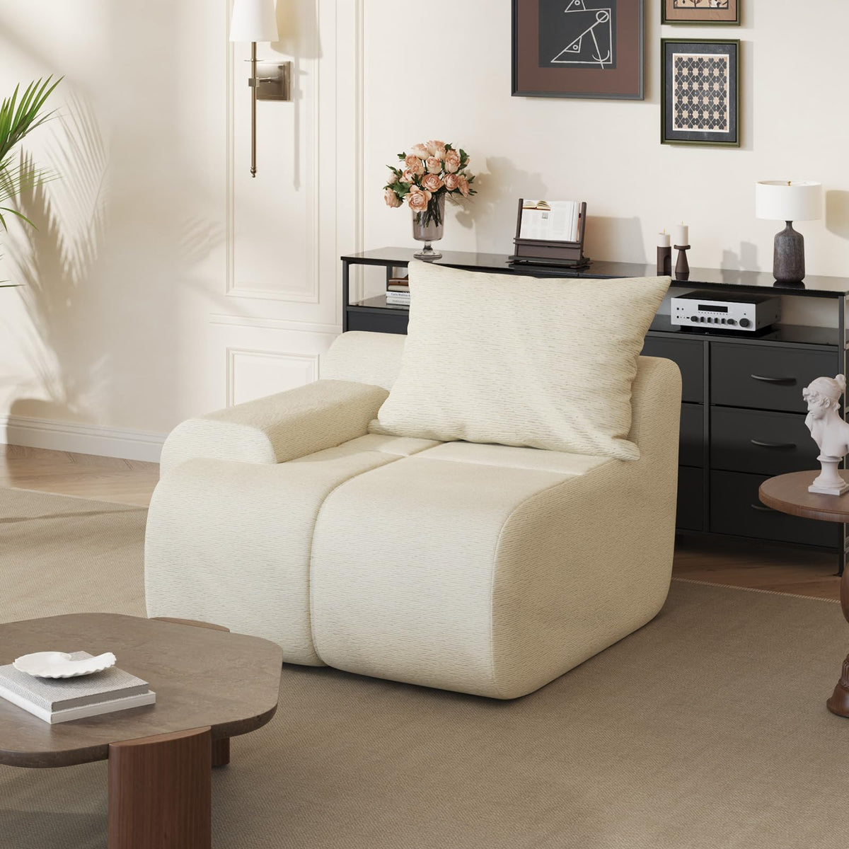114" L Shaped Cloud-Loaf Modular Sectional Sofa, Extra Deep Seat Upholstery Cloud Couch with Ottoman, Boneless Memory Foam Couches for Living Room, Chenille Corduroy - Cream White