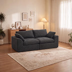 108" Boneless Cloud Couch, Modular L-Shaped Sectional with Ottoman, Beige