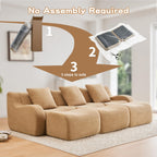 Three-Seat Boneless Sofa Teddy Fabric, No Assembly Required, Ergonomic Design, Camel