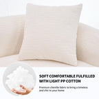 110" Sectional Sofa Round Curved Couch, Modern 4 Seat Sofa with Wood Grain Chenille Fabric, Comfy Deep Seat Sponge Couch with 4 Pillows for Living Room, White
