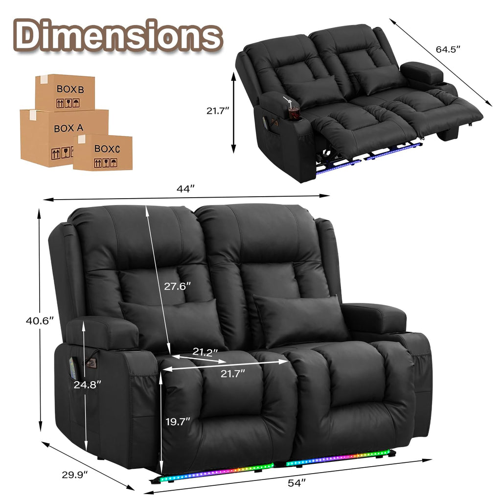 TUNYI Power Loveseat Recliner Sofa with Massage & Heat