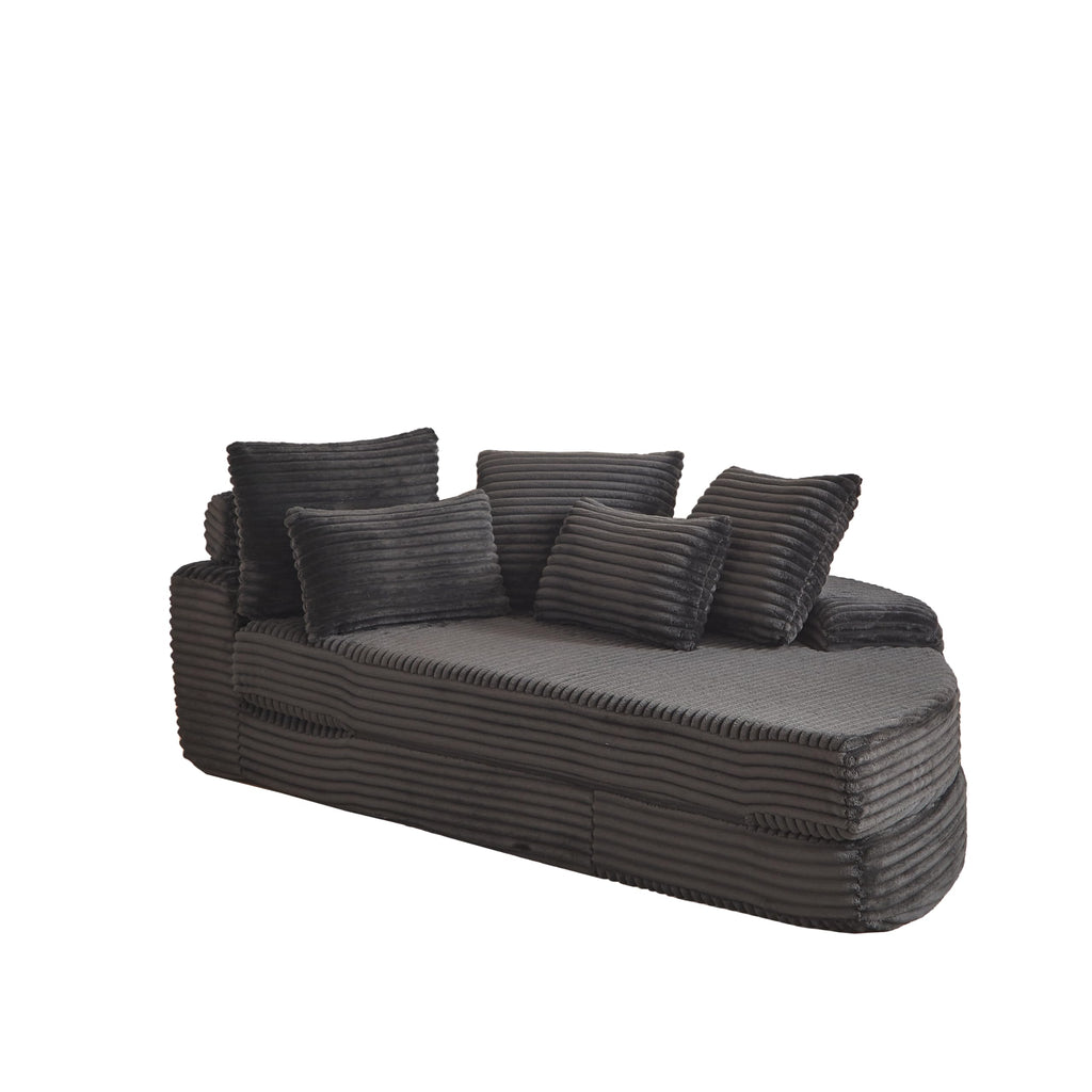 78.5 Inch Corduroy Circular 2 in 1 Sofa Bed, Designer Recliner with Neck Pillow and Five Throw Pillows in Living Room IW271
