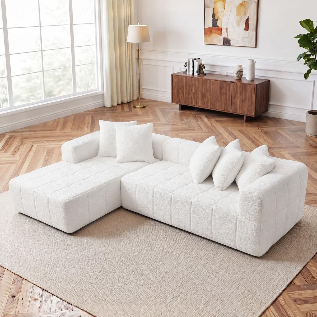 108'' Boneless Sectional Couch, Modular Sectional L Shaped Sectional Sofa with Ottoman