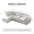 108" Modular Sectional Sofa with Movable Ottoman, No Assembly Required Boneless Cloud Couch, Deep Seat L Shaped Sectional Couches for Living Room, Bedroom and Apartment, White