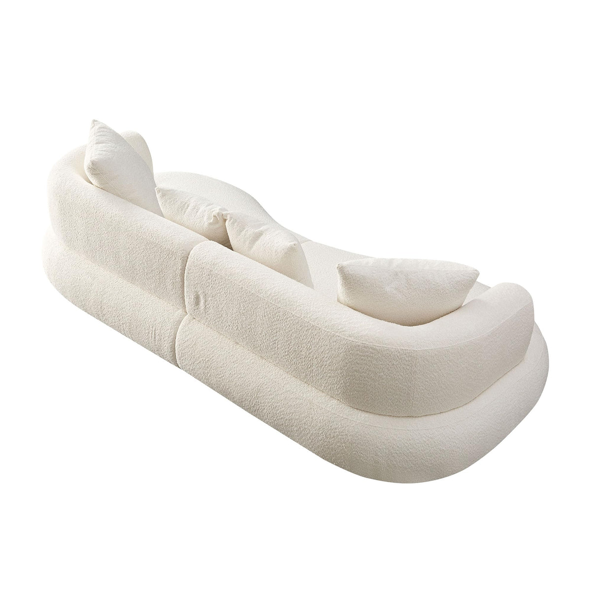 Tidyard 102.3? Mid Century Modern Curved Sectional Sofa, 4-Seat Cream Boucle Fabric Couch for Living Room or Apartment, White Upholstered Sofa with Plush Cushions and Pillows