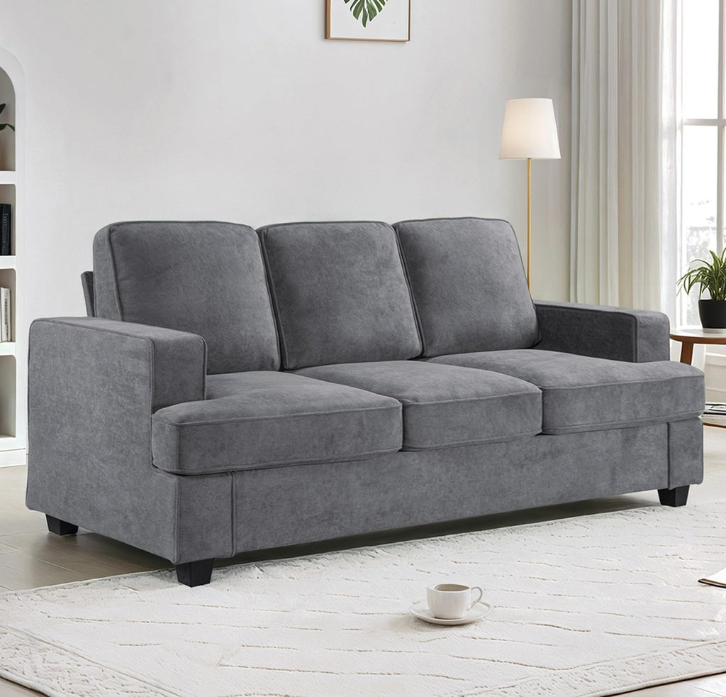 Velvet Sofa, Comfortable 3 Seater Couch with Deep Seating and High Density Foam, Loose Back Cushions, Wide Arms, Livingfor Home, Apartment, Office, Grey EY632