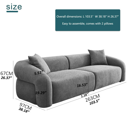 103.5” Sectional Sofa, Modern 3-Seater Boucle Fabric Couch, Comfy Oversized Modular Couches for Living Room, Office, Apartment (Camel)