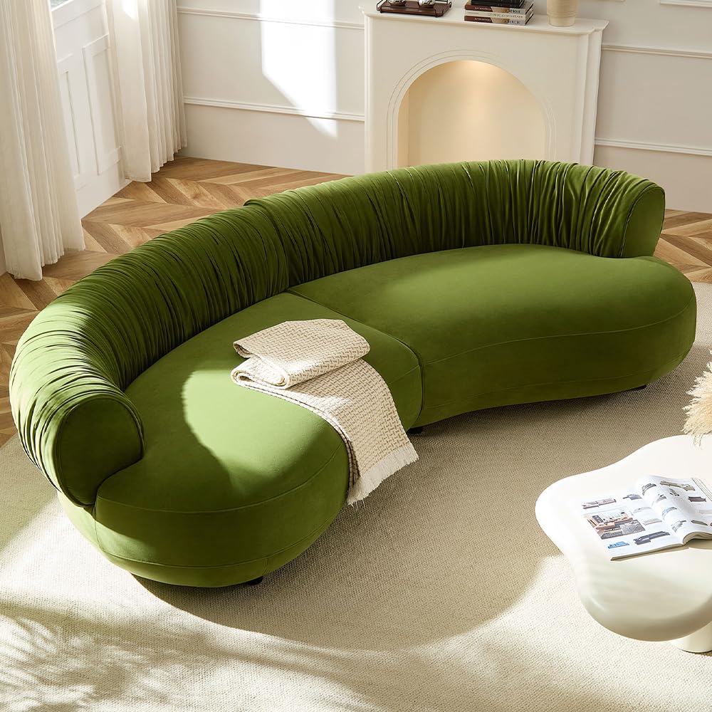 WILLIAMSPACE 66" Modern Velvet Curved Sofa Couch for Living Room, Nomad