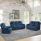 Bonded Leather Living Room Furniture Set Reclining Sofa Set Loveseat Furniture Sets in Living Room Sofa Recliners (3 Pieces, Blue Microfiber)