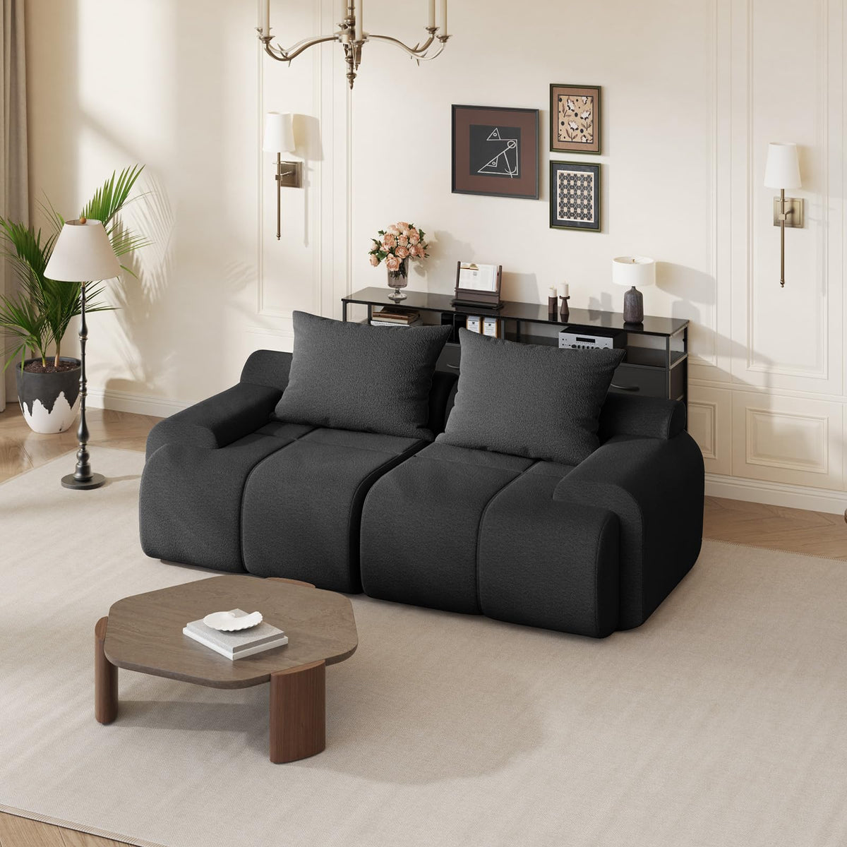 114" L Shaped Cloud-Loaf Modular Sectional Sofa, Extra Deep Seat Upholstery Cloud Couch with Ottoman, Boneless Memory Foam Couches for Living Room, Chenille Corduroy - Cream White