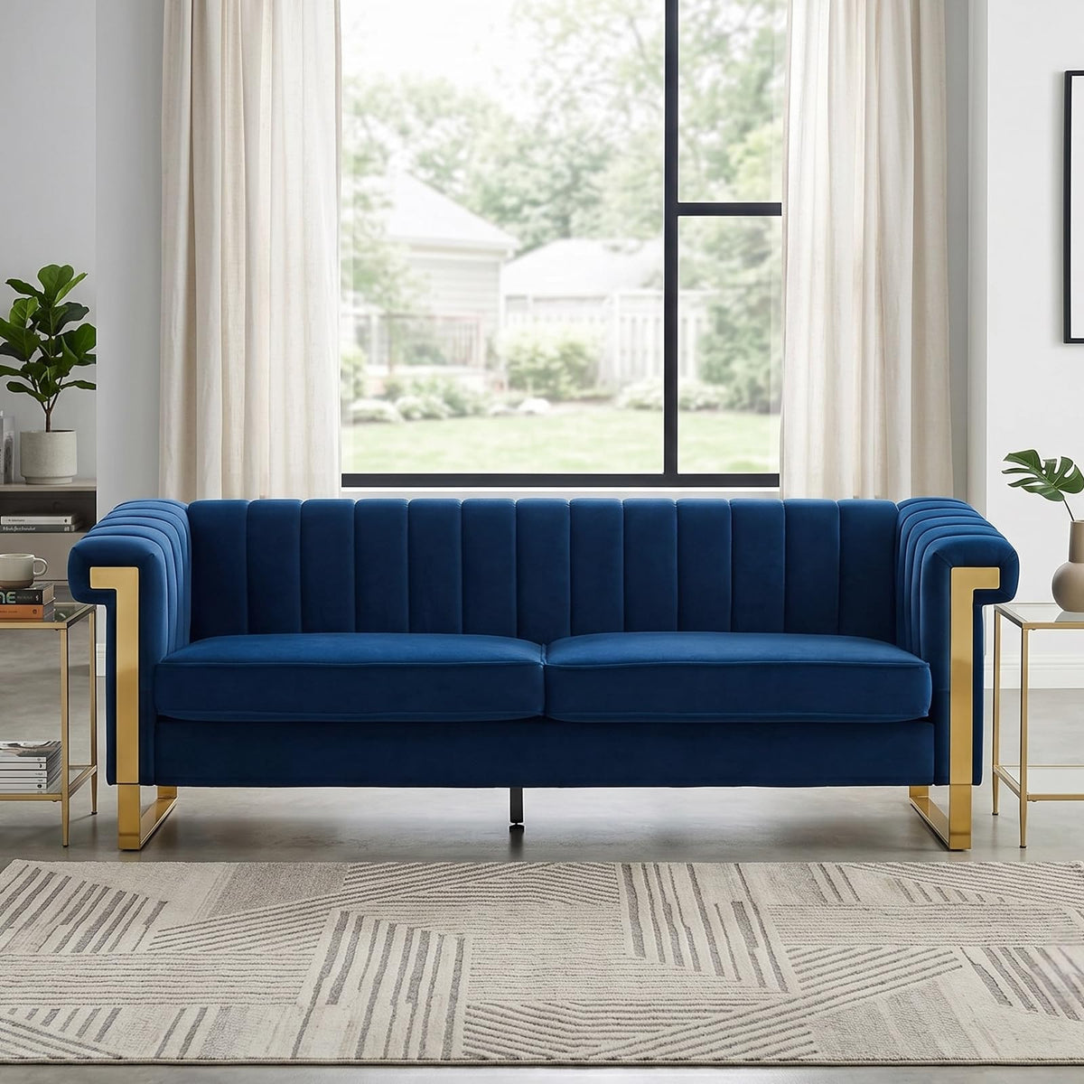 Tomkate 84" Velvet Chesterfield Sofa, Modern 3-Seat Couch with Gold Legs