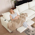 WJShome 116''Oversized Cloud Couch Modular Sectional Reclining Couches for Living Room, Reclining Couch with USB/Type C and Wireless Charging, 3 Seat with Power Recliner Sofa, Beige