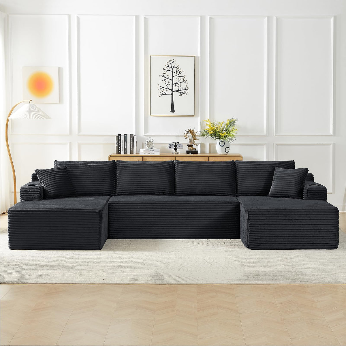 134 Inch Cloud Sectional Couch with L-Shape Chaise,Modern Upholstered Couches with Deep Seat,Corduroy Sponge Compressed Sofa for Living Room, Bedroom,No Assembly Required (Dark Gray, U-Shaped Sofa)