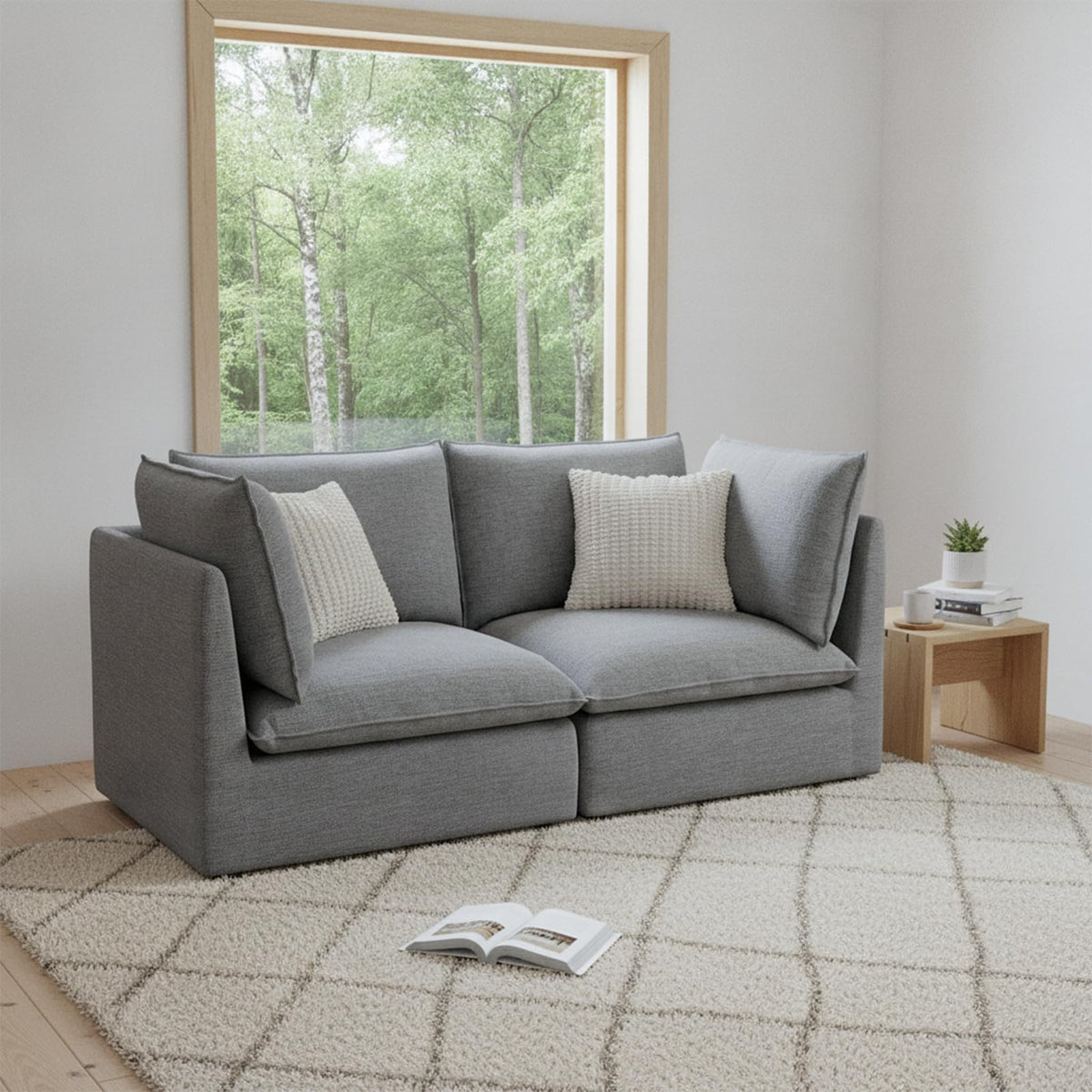 Waterproof Cloud Sectional Couches,High Backrest Down Filled Sofa for Living Room,94.5" Modular Sofas L-Shaped with Ottoman,Detachable Couch Covers,Cream White
