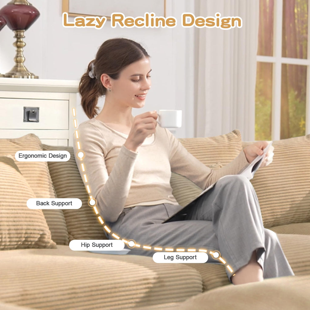 130" Oversized Cloud Modular Sectional Couch,Corduroy 3 Seater Sofa Extra Thick Armrests Good Resilience Cushion Ergonomic Design,Easy Assembly Suitable for Living Rooms Studies,Camel WM213