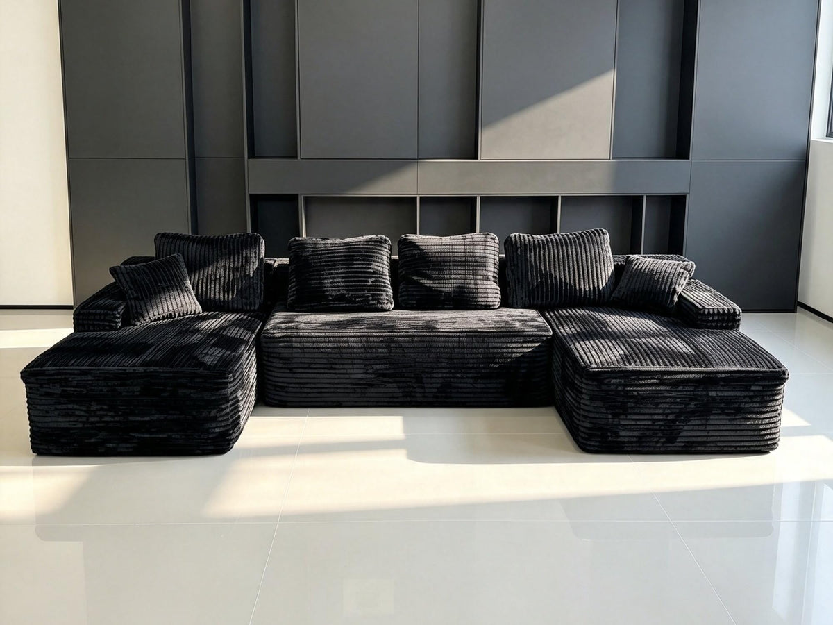 THSUPER Beige 134'' Oversized U Shaped Sectional Boneless Couches