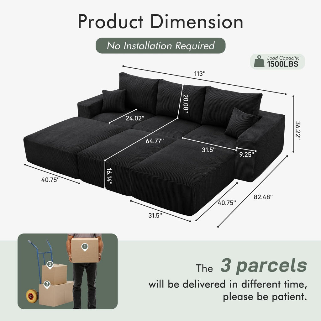 113" Modular Sectional Sofa Bed Boneless Sofa Couches for Living Room