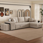 104.5 Inch Modern L-Shaped Reversible Sectional Sofa with Storage Chaise Lounge and Sleeper Bed Function for Living Room (Cream + Chenille + 3 Seat + Foam)