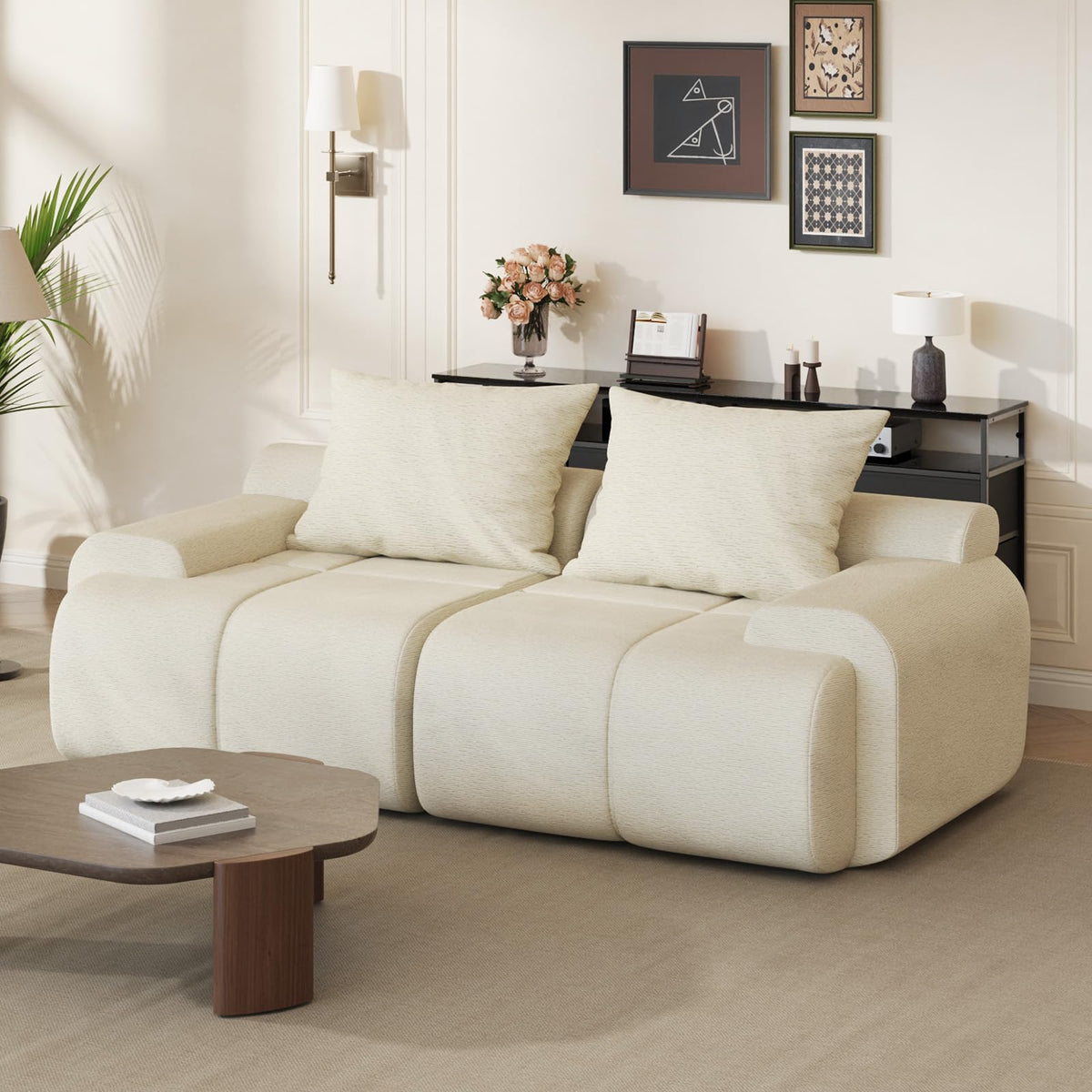 114" L Shaped Cloud-Loaf Modular Sectional Sofa, Extra Deep Seat Upholstery Cloud Couch with Ottoman, Boneless Memory Foam Couches for Living Room, Chenille Corduroy - Cream White