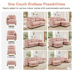 107" L Shaped Couch, Chenille Upholstered Modular Sectional Sofa, 3 Seater Deep Seat Sofa with Movable Ottoman, Modern Cloud Couch with Thick Seat Cushion, Sectional Couches for Living Room, Pink