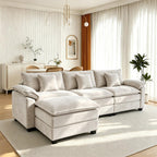 119" Cloud Couch Sectional, L Shaped Modular Sectional Sofa for Living Room, 3 Seater Sofa with 3 Removable Washable Pillows and 1 Ottoman, Light Gray