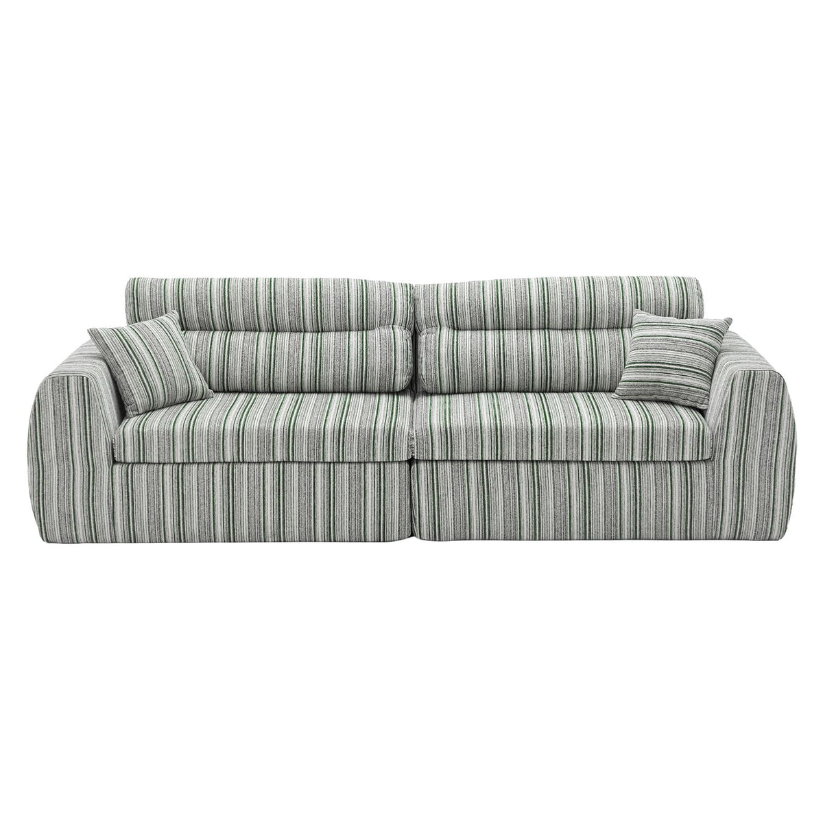 Woven Chenille Strip Compact Straight‑Row Sofa Couch w/High‑Density Sponge