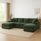 Versatile 3-Piece Corduroy Double-Chaise Sectional for Apartments, Includes Ottoman and Armrests