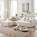 108 Inch Oversized Modular Sectional Sofa, L-Shaped Floor Couch with Extra Deep Seats, Modern Minimalist Upholstered Sofa, No Assembly Sofa Couch for Living Room, Bedroom, Apartment (Right-White)