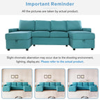 103.9" Sectional Sofa Convertible Sectional Sofa U Shaped Sofa with Two Storage Chaise Lounges and Four USB Ports for Living Room, Teal