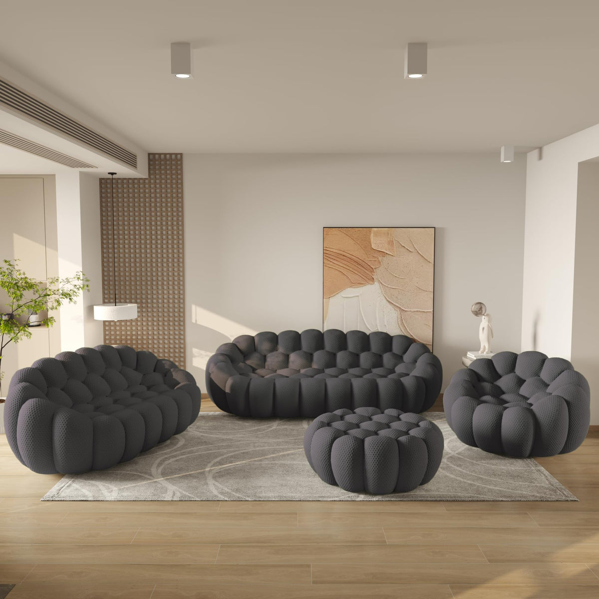 WJShome Modern Bubble Sofa Couch, 79.53" Curved Sofas for Living Room, Boneless Large Bean Bag Chair,Deep Seat Floor Sofas Chair Lounge 3 Seater for Home,Orange