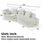 116" Curved Sectional Sofa with High Density Fully Compressed Sponge and Chaise Lounge, Pearl Upholstery, 2 Set, Fully Assembled Right Hand Facing, Perfect for Living Room, Lounge