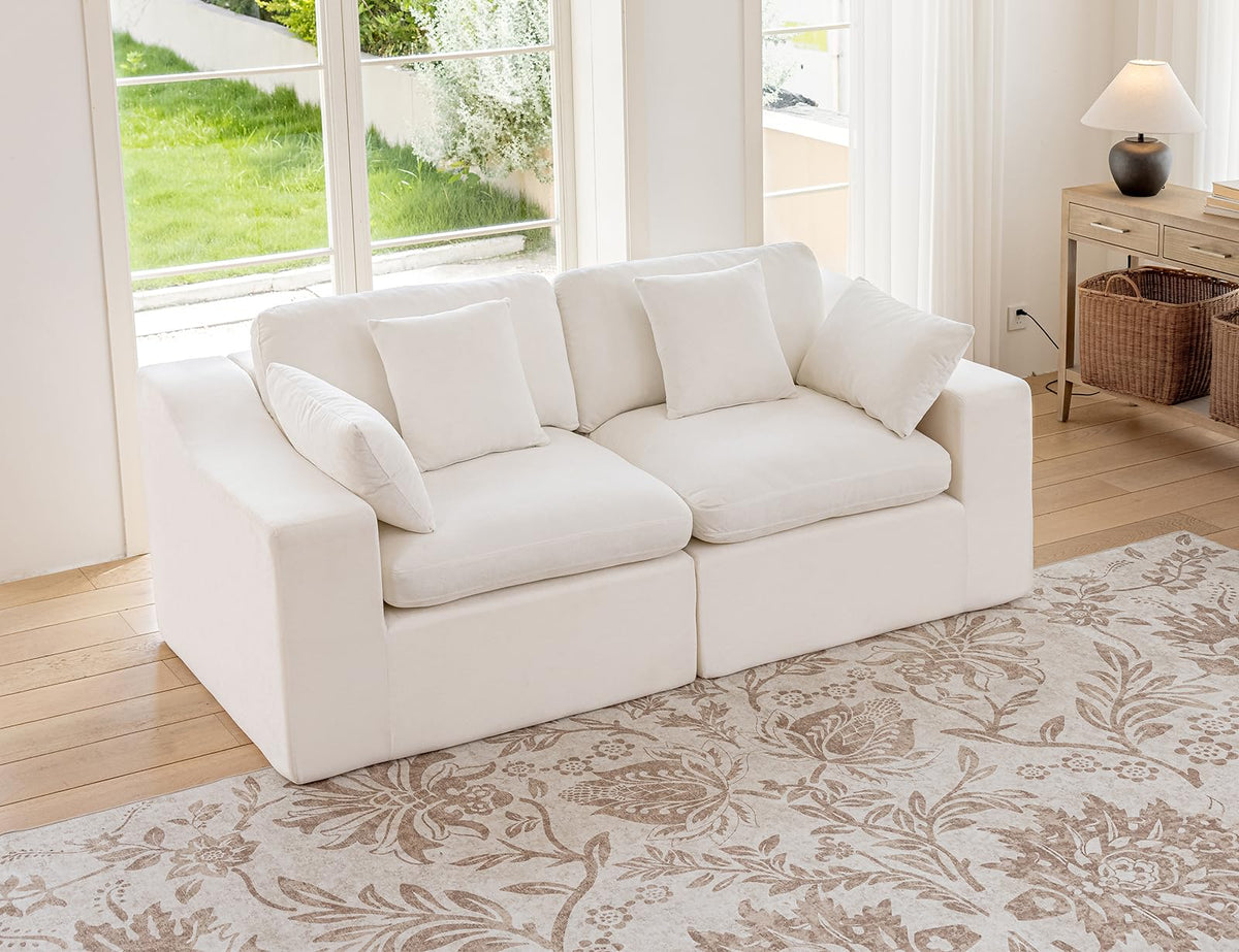 120" Cloud Sectional Couches -Oversized Modern Modular Sofa with Curved Handrail, Convertible L-Shape Couch with Ottoman,4 Chenille Seater Modular Sectional Sofa for Living Room,White