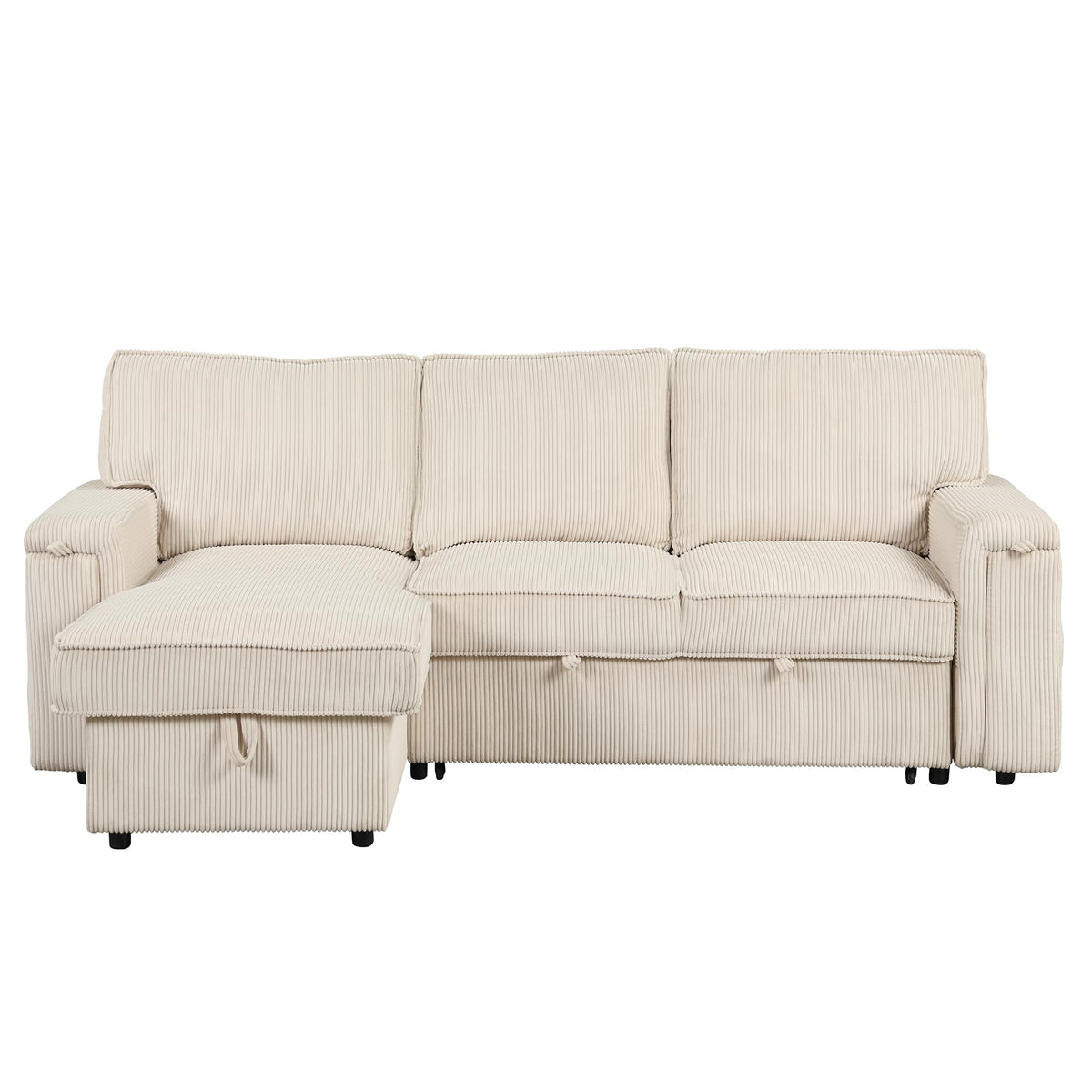 Upholstery Sleeper Sectional Sofa with Storage Bags and 2 Cup Holders on Arms ZE366