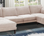 U-Shaped Couch Set: 6-Piece Modular Sectional with Armless Chairs, One Arm Chair, Ottoman - Modern Living Room Furniture