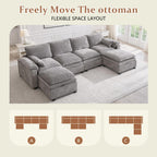 130" Modular Sectional Sofa with Storage, Premium Chenille Cloud Couch with Movable Ottomans, 1200lbs Heavy Duty Deep Seat Sectional, High-Density Foam (Light Gray, 4 Seater & 2 Ottoman)