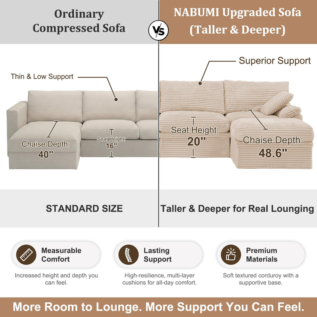 107'' Modular Sectional Sofa with Storage, L-Shaped Boneless Couch
