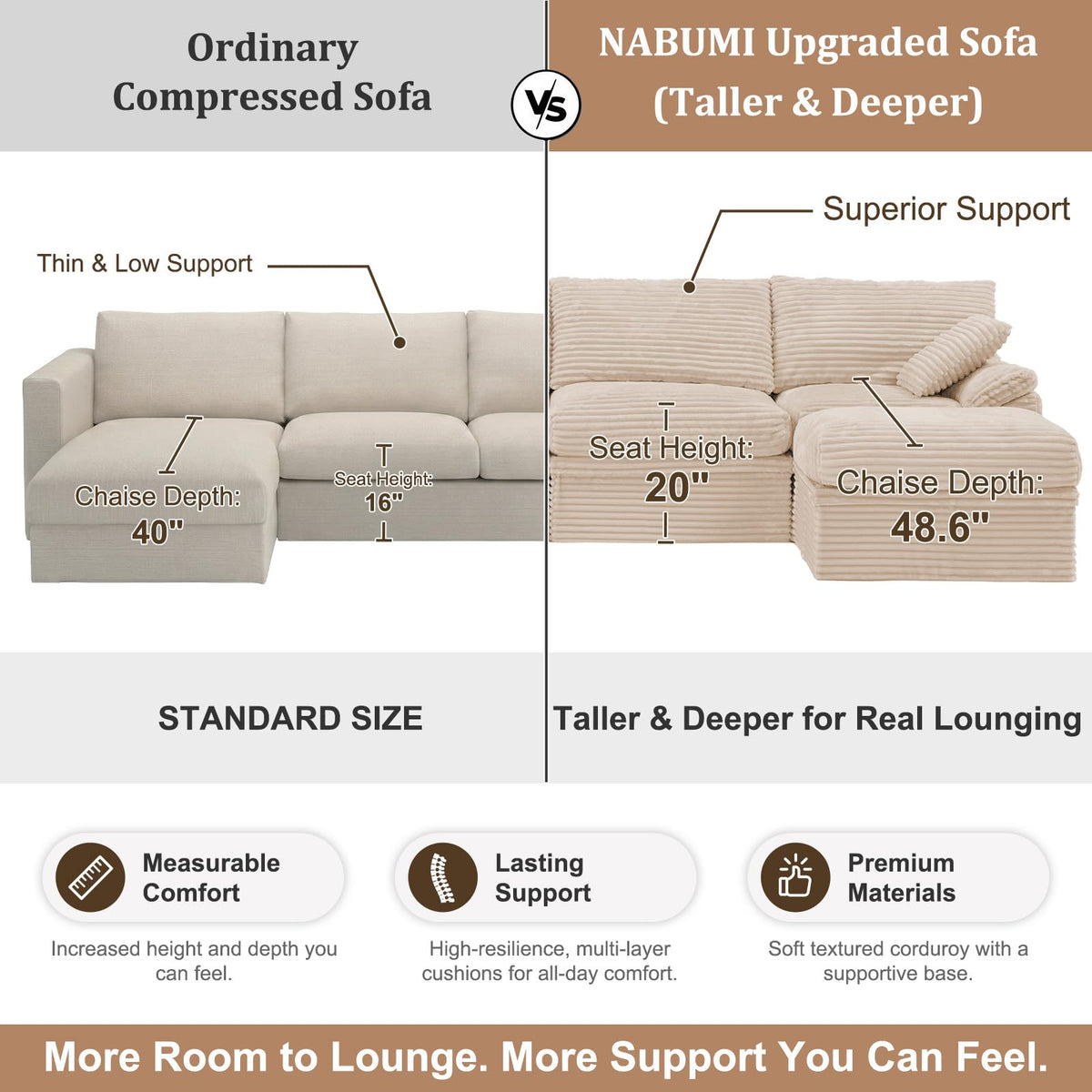 107'' Modular Sectional Sofa with Storage, L-Shaped Boneless Couch