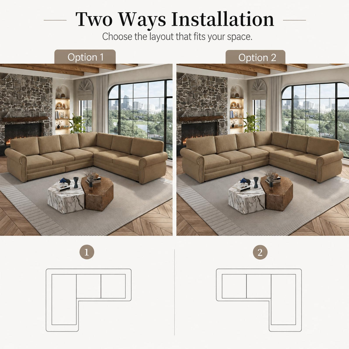 118" Sectional Sleeper Sofa with Pull Out Bed Chenille 6 Seater Couch