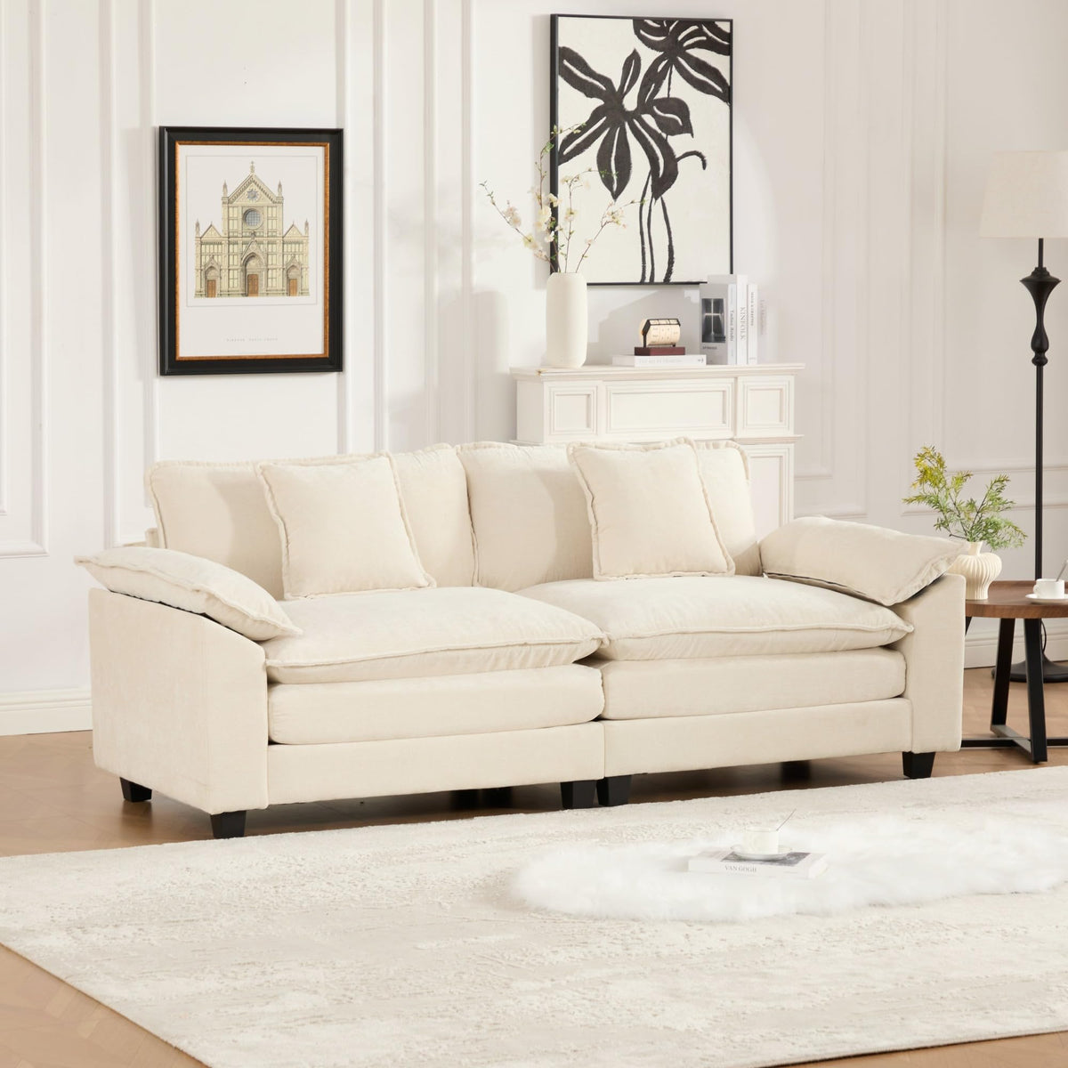 Wider Armrest LoveSeat (Ottoman is not Included), Sectional Couch, for Living Room Bedroom and Apartment, Comfy Double Layer Upholstered Seat Cushion, Breathable Chenille Fabric, Beige WT670