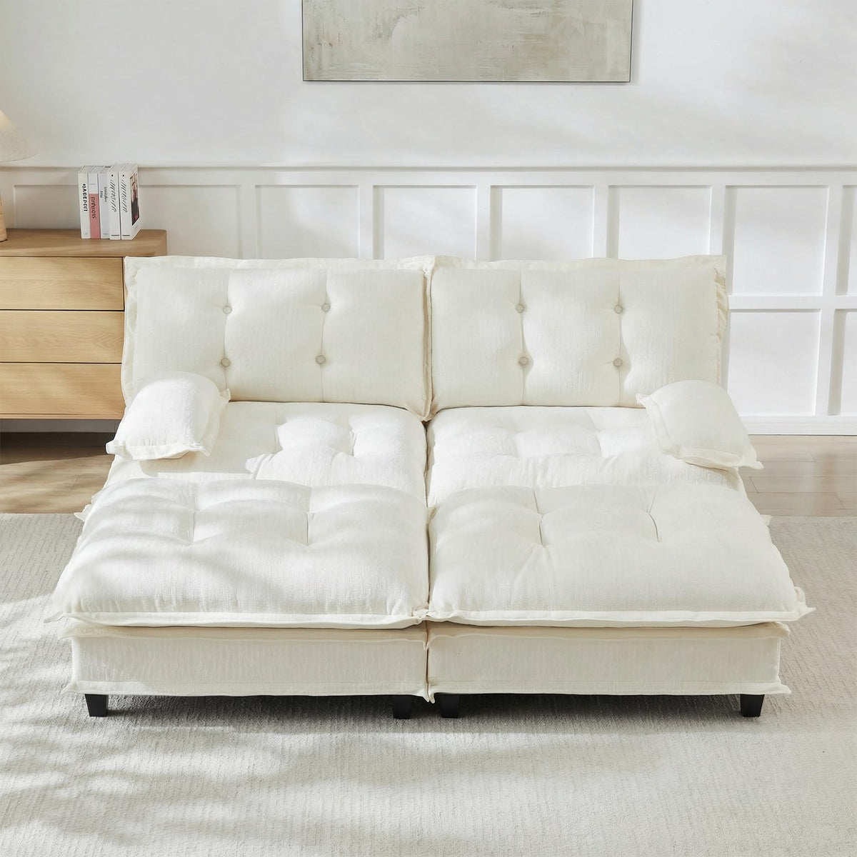 U Shaped Modular Sectional Sofa - 108" Chenille Cloud Deep Seat Couch with Ottoman, 5-Seat Comfy Lattice Decored Seat Cushion for Living Room, Apartment,Light Coffee