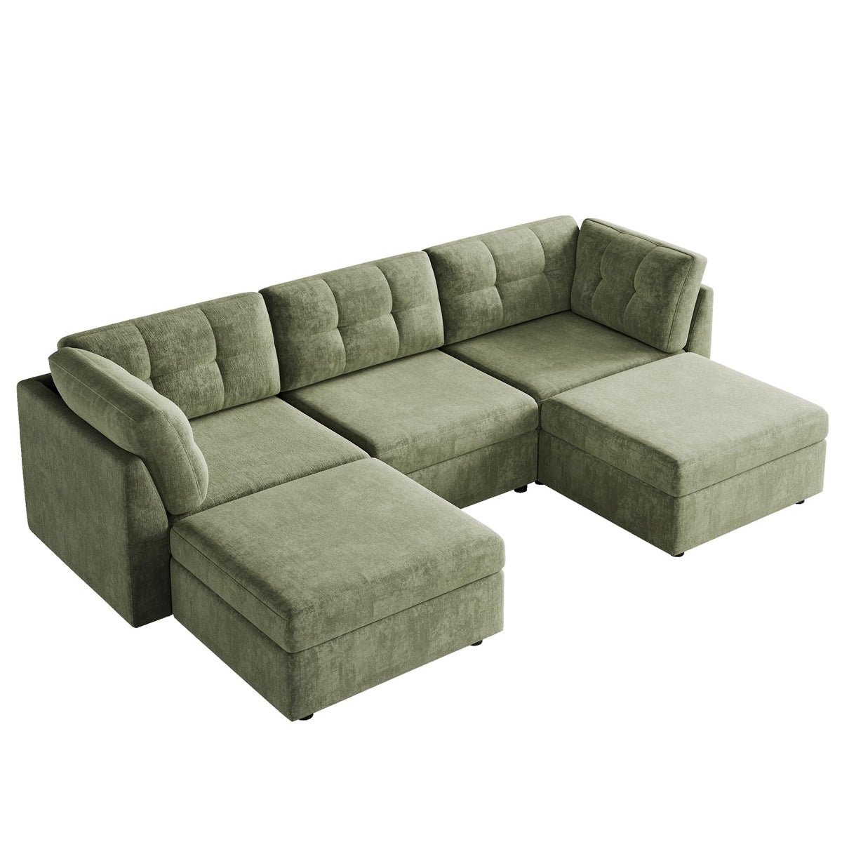 VANOMi Sectional U-Shaped Sofa for Living Room, Modualr Sofa Couch, Green