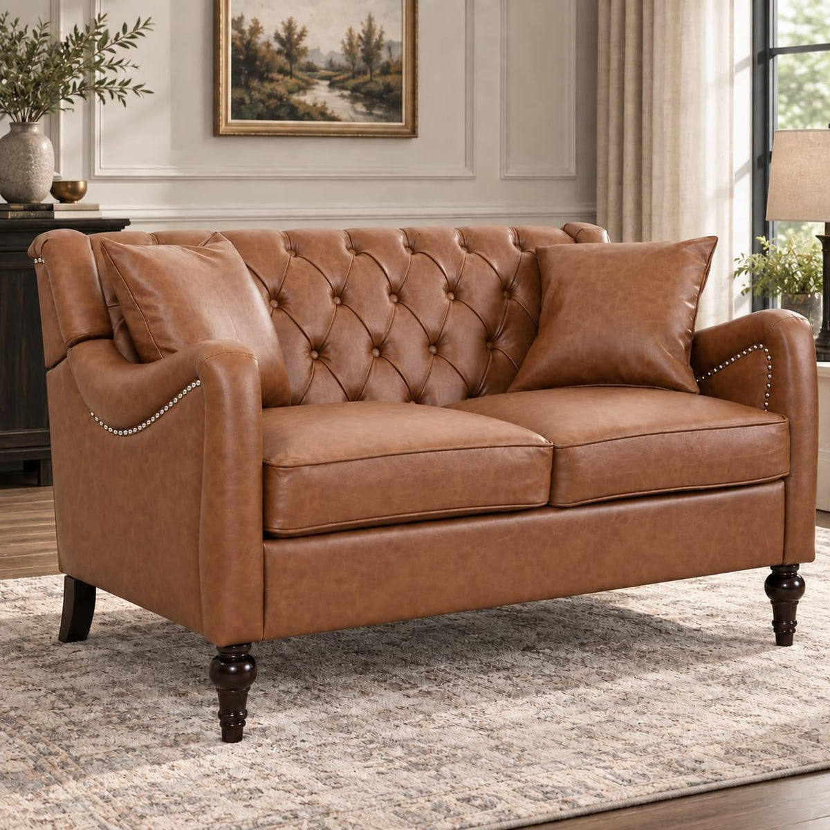 103" PU Leather Chesterfield L Shaped Sectional Sofa Couch, Dark Brown