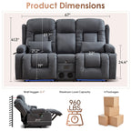 TUNYI Wall Hugger Loveseat Recliner Sofa with Console, Power Reclining Loveseat RV Couch with Massage & Heat/USB/Outlet/Storage/LED Light/Speaker (Blue, 2 Seat with Console)