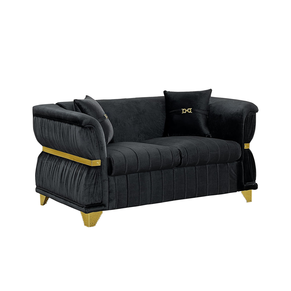 WinJoy 2 Piece Set Modern Velvet Three Seater and Two Seater Sofa Upholstered Luxury Couch with 4 Pillows Gold Metal Trim Tapered Gold Legs & Curved Armrests for Living Room Beige