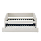 Twin Size Daybed with Trundle Upholstered Tufted Sofa Bed, Linen Fabric, Beige (82.5"x42.5"x34") YJ802