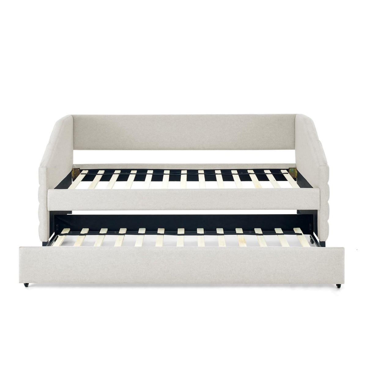Twin Size Daybed with Trundle Upholstered Tufted Sofa Bed, Linen Fabric, Beige (82.5"x42.5"x34") YJ802