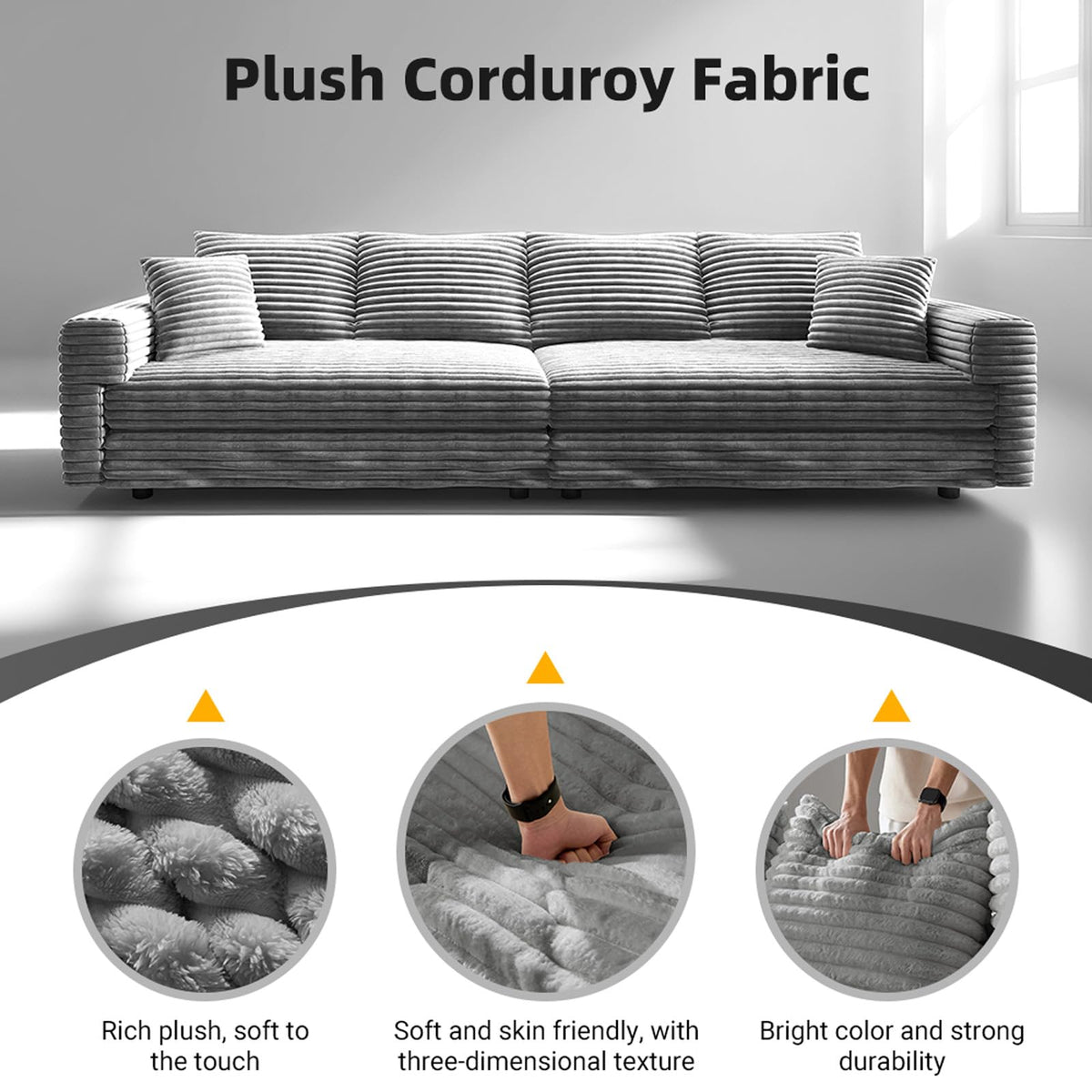 102.4'' Cloud Couch with 2 Ottomans, 4 Deep Seat Convertible Modular Sectional Sofa, Plush Corduroy & Memory Foam Couches with 6 Soft Pillows for Living Room, Apartment