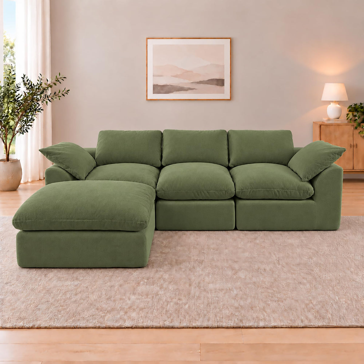 108" Cloud Sectional Couches for Living Room with Ottoman,Green