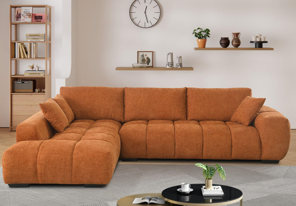 118-Inch Luxury Curved Sofa Modern Sectional Couch for Living Room Oversized L-Shaped Comfort Chenille Cloud Couch with Deep Seating for Family Gatherings,Daily Usage (Gray,Left Facing)