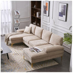 U-Shaped 4-Seat Reversible Sectional Sofa with Oversized Chaise, High-End Chenille Fabric & Gold-Plated Legs, 280x130x85cm Small Space Couch (Camel)